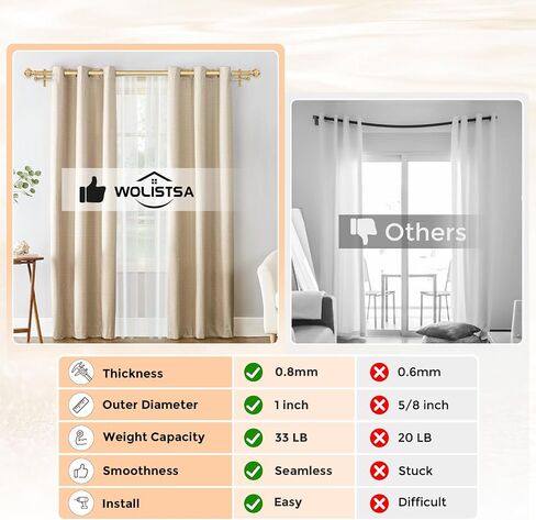 Gold Double Curtain Rods for Windows 72 to 144 Inch, 1 Inch Adjustable Decorative Crystal Long Dual Curtain Rod, Heavy Duty Vintage Double Drapery Pole with Gold Foil Finials for Living Room in Kuwait