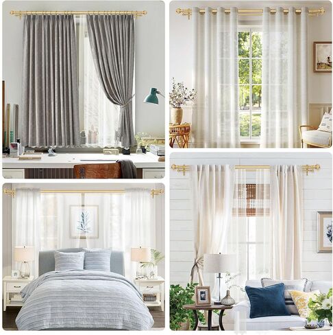 Gold Double Curtain Rods for Windows 72 to 144 Inch, 1 Inch Adjustable Decorative Crystal Long Dual Curtain Rod, Heavy Duty Vintage Double Drapery Pole with Gold Foil Finials for Living Room in Kuwait
