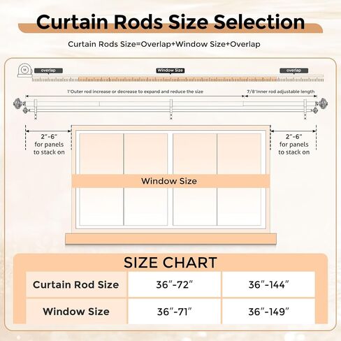 Gold Double Curtain Rods for Windows 72 to 144 Inch, 1 Inch Adjustable Decorative Crystal Long Dual Curtain Rod, Heavy Duty Vintage Double Drapery Pole with Gold Foil Finials for Living Room in Kuwait