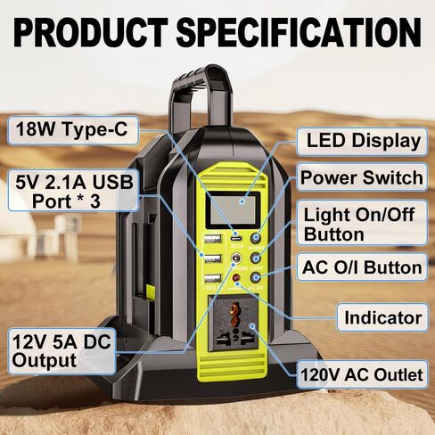 350W Power Inverter for Dewalt 20v Battery Power Supply Inverter DC 20V to AC 110~120V Battery Inverter with AC Output, 3*USB, Type-C Port, DC Output 12V/5A, LED Light in Saudi Arabia