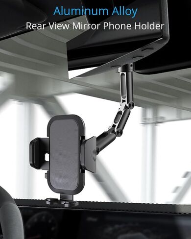 Upgraded Phone Holder for Your Car, Rear View Mirror Phone Holder - Aluminum Alloy Mount Multi-Angle Adjustment Rotatable and Retractable Compatible with 4-7 Inch iPhone and Android Phones (Silver) in Kuwait