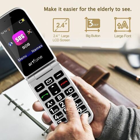 G3 Flip Cell Phone for Seniors,4G Unlocked Mobile Phones with Big Buttons,Speed Dial,SOS Button,Photo Contact,Talking Numbers,1200mAh Battery, Charging Dock in Kuwait