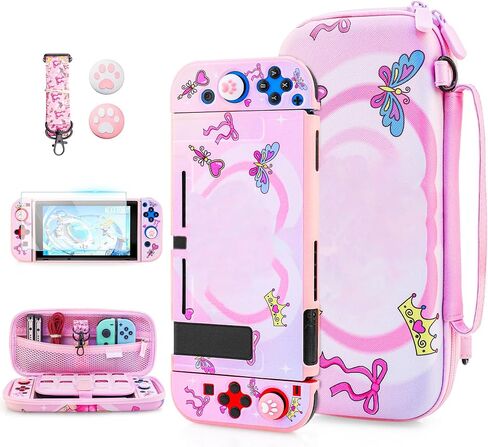 حقيبة حمل أساسية باللون الوردي لجهاز Nintendo Switch OLED، لطيفة لحزمة حقيبة سفر Princess Peach لجهاز Switch OLED مع غطاء واقٍ صلب للكمبيوتر الشخصي، وحزام كتف قابل للتعديل، وواقي شاشة و2 غطاء إبهام in Kuwait