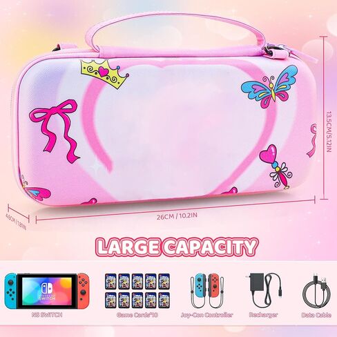 حقيبة حمل أساسية باللون الوردي لجهاز Nintendo Switch OLED، لطيفة لحزمة حقيبة سفر Princess Peach لجهاز Switch OLED مع غطاء واقٍ صلب للكمبيوتر الشخصي، وحزام كتف قابل للتعديل، وواقي شاشة و2 غطاء إبهام in Kuwait