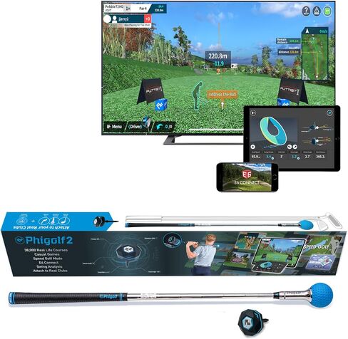 PHIGOLF Phigolf2 Golf Simulator with Swing Stick for Indoor & Outdoor Use, Golf Swing Trainer with Upgraded Motion Sensor & 3D Swing Analysis, Compatible E6 Connect APP, Works with Smartdevices in Saudi Arabia