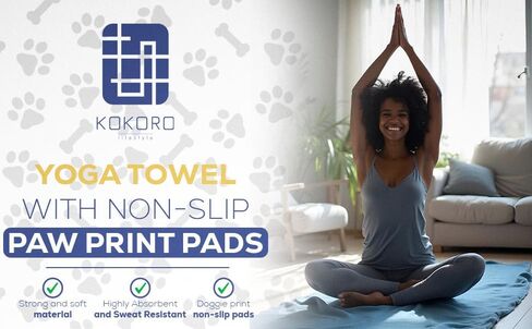 Paw Print Non-Slip Hot Yoga Towel, Sweat Resistant, Non Slip Performance Fabric for Yoga & Other Exercise, Turquoise in Saudi Arabia