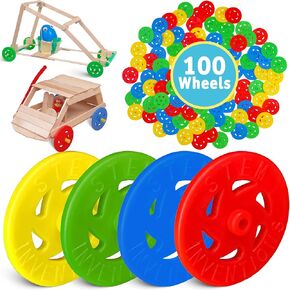 Large Plastic Project Wheels and Axles, for Mousetrap Car and Rubber Band Car Projects, 20 Wheels, 20 Rubber Bands, 10 Dowels in Kuwait