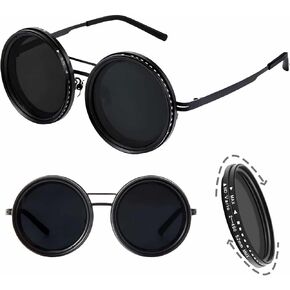 Dehiraen Men's Adjustable Tint Polarized Round Sunglasses – ND9 Stepless Lens with 1-9 Gear Transition, UV400 Protection, Retro Beach Shades for Fishing & Driving + Hard Case in Saudi Arabia