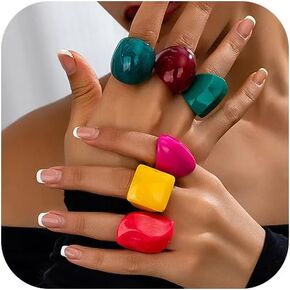 6pcs حلقات راتنج راتنج ملونة مكتنزة للنساء Y2K غير منتظم أكريليك ميدي ميدي حلقة أزياء قوس قزح مربع العبارة حزمة المجوهرات الأصابع in Kuwait