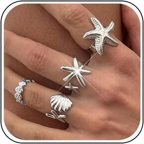 Gold Beach Starfish Seashell Stack Rings Open String in Kuwait