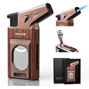 Torch Lighter with Built-in Cutter, Punch, Windproof Jet Flame Tool, Butane Refillable Torch Lighters, Gift for Men, Multi-Functional Accessories, Lighters for Candle, Travel (Butane Not Included) in Kuwait