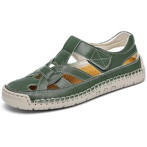 Women's Leather Cutout Closed Toe Fisherman Sandals Summer Comfortable Soft Sole Flat Sandals with Hook and Loop Outdoor Casual Athletic Walking Beach Shoes in Kuwait