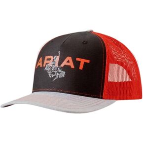 ARIAT Men's Bucking Bronco Motif Cap - Structured Snapback, Black/Red in Saudi Arabia