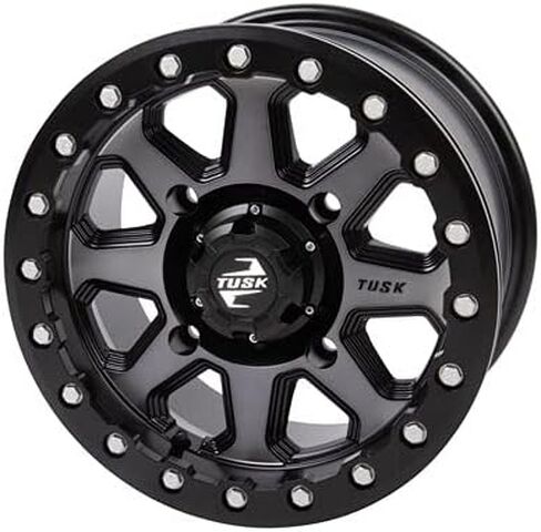 Four 32x10-14 Tusk TERRABITE Heavy Duty 8-Ply Radial UTV Tires mounted on Tusk UINTA Beadlock Wheels - For POLARIS applications - 4/156 bolt pattern - Includes Lug Nuts (4+3 Wheel Offset, Gun Metal) in Saudi Arabia