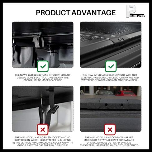 Perfit Liner 5 FT (61") Bed FRP Hard Tri-Fold Tonneau Cover for 2019-2024 Ford Ranger Truck Cargo Topper, Hard Top, 3-Folding | Without Drilling | Not fit Cargo Management Rails | Easy to Install 2025 in Saudi Arabia