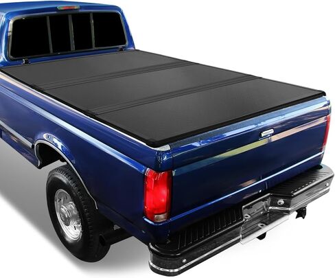 سلالة السيارات الناعمة Tri-Fold Bed Bed Tonneau تغطية متوافقة مع 1973-1998 Ford F-100 F-150 F-250 F-350 6.5ft/78inch Fleetside/Styleside Bed ، قمة أسود سوداء ناعمة in Kuwait
