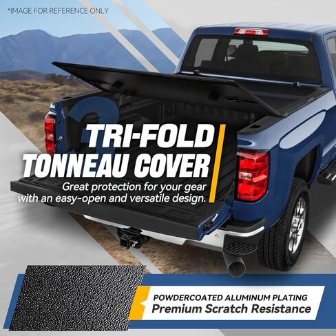 سلالة السيارات الناعمة Tri-Fold Bed Bed Tonneau تغطية متوافقة مع 1973-1998 Ford F-100 F-150 F-250 F-350 6.5ft/78inch Fleetside/Styleside Bed ، قمة أسود سوداء ناعمة in Kuwait