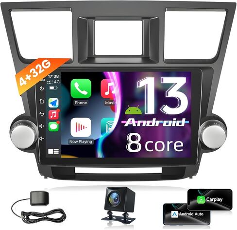 4Core 64g Rom Car Radio Stereo لـ Toyota Highlander 2008-2013: 10 '' Screen Screen Android 13 Stereo مع Carplay و Android Auto GPS Navigation Backuction Camera FM RDS Radio SWC in Kuwait