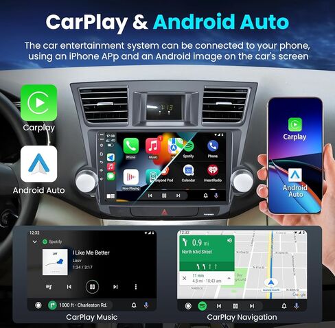 4Core 64g Rom Car Radio Stereo لـ Toyota Highlander 2008-2013: 10 '' Screen Screen Android 13 Stereo مع Carplay و Android Auto GPS Navigation Backuction Camera FM RDS Radio SWC in Kuwait