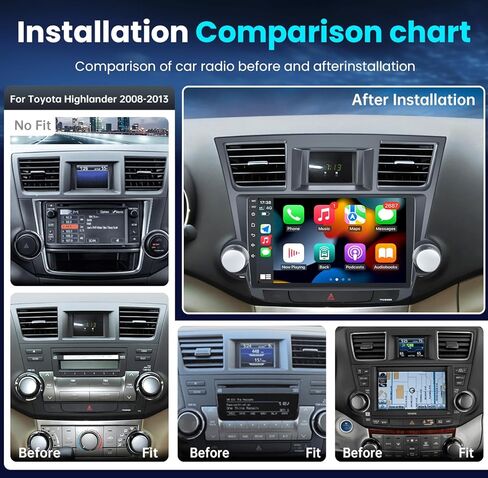 4Core 64g Rom Car Radio Stereo لـ Toyota Highlander 2008-2013: 10 '' Screen Screen Android 13 Stereo مع Carplay و Android Auto GPS Navigation Backuction Camera FM RDS Radio SWC in Kuwait