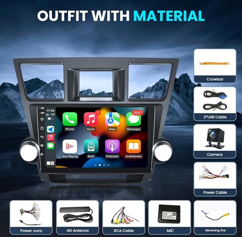 4Core 64g Rom Car Radio Stereo لـ Toyota Highlander 2008-2013: 10 '' Screen Screen Android 13 Stereo مع Carplay و Android Auto GPS Navigation Backuction Camera FM RDS Radio SWC in Kuwait