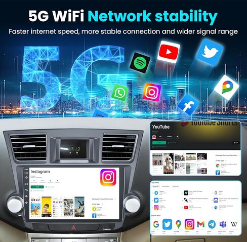 4Core 64g Rom Car Radio Stereo لـ Toyota Highlander 2008-2013: 10 '' Screen Screen Android 13 Stereo مع Carplay و Android Auto GPS Navigation Backuction Camera FM RDS Radio SWC in Kuwait