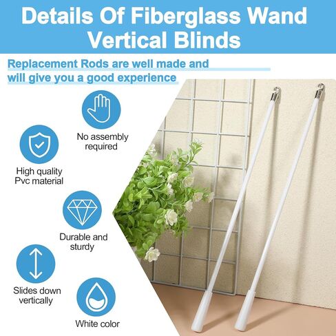 2 Pieces White Fiberglass Blind Wand 17 Inch Vertical Blinds Stick Replacement with Hook and Handle for Window Curtain Door Shades Opener Accessory in Saudi Arabia
