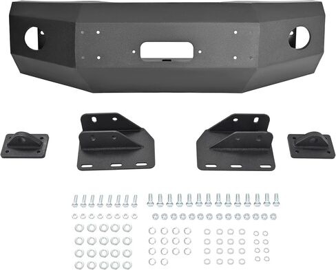 HECASA Front Bumper Compatible with 2002-2005 Dodge Ram 1500 w/Winch Mount & Round Light Hole & Tow Hook Hole Steel Powder Coated Black 3PCs (2 Packages) in Saudi Arabia