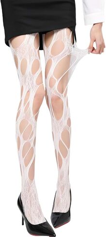 Asymmetrical Hollow Out Ripped Fishnet Stockings Sexy Hole Mesh Tights Y2k Lace Sheer Pantyhose for Women in Kuwait