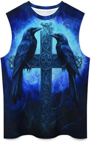 GLUDEAR Men Plus Size Viking Tattoo Tank Top Norse Mythology Odin Raven Graphic Print Workout Gym Muscle Fit Tees Shirts in Saudi Arabia