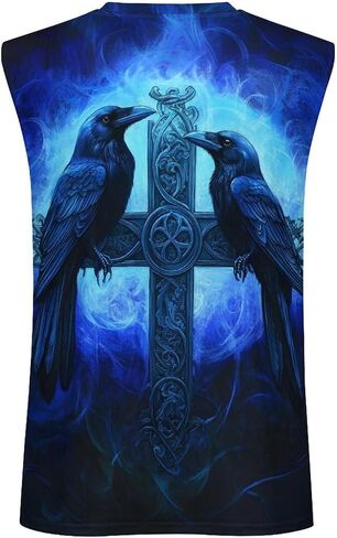 GLUDEAR Men Plus Size Viking Tattoo Tank Top Norse Mythology Odin Raven Graphic Print Workout Gym Muscle Fit Tees Shirts in Saudi Arabia