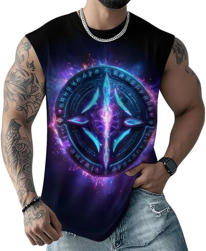 GLUDEAR Men Plus Size Viking Tattoo Tank Top Norse Mythology Odin Raven Graphic Print Workout Gym Muscle Fit Tees Shirts in Saudi Arabia