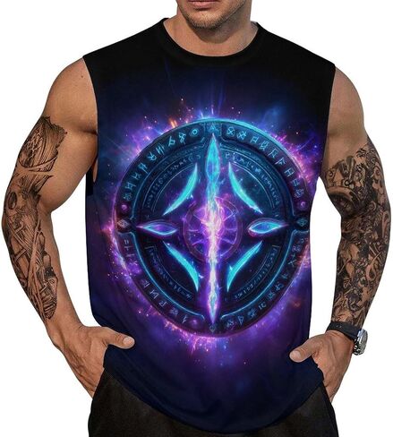 GLUDEAR Men Plus Size Viking Tattoo Tank Top Norse Mythology Odin Raven Graphic Print Workout Gym Muscle Fit Tees Shirts in Saudi Arabia