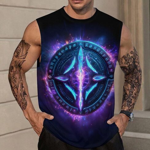 GLUDEAR Men Plus Size Viking Tattoo Tank Top Norse Mythology Odin Raven Graphic Print Workout Gym Muscle Fit Tees Shirts in Saudi Arabia