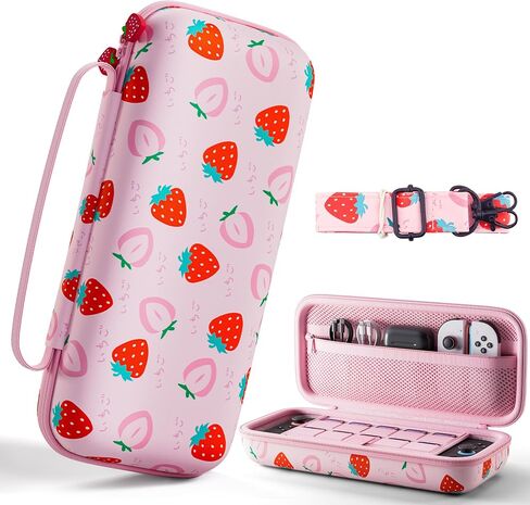 FUNDIARY Pink Carrying Case for Nintendo Switch 2 (2025), Strawberry Shockproof Accessories with Durable Portable Travel Case, Large Capacity Protective Cover Skin with 10 Game Card Slots for Switch 2 in Saudi Arabia