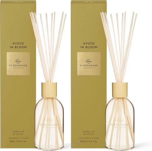 Glasshouse Fragrances Kyoto in Bloom 2 Pack Reed Diffuser, Home Fragrance & Perfume Scented Room Decor, Natural & Oil Free, Camellia & Lotus, 2 x 8.5 Oz (250mL) in Saudi Arabia