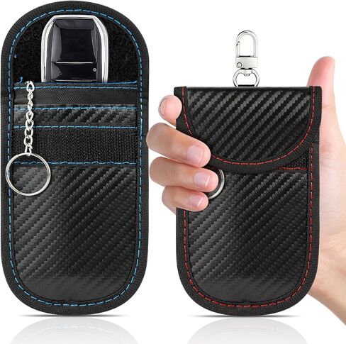 2 Pack Faraday Key Fob Protector, Premium Car RFID Signal Blocking Pouch, Secure Faraday Bag for Car Key Fob, Anti-Theft Case (Red+Blue, Small) in Kuwait