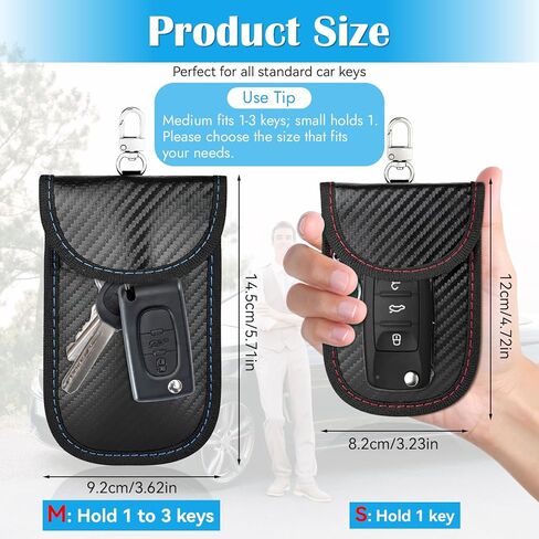 2 Pack Faraday Key Fob Protector, Premium Car RFID Signal Blocking Pouch, Secure Faraday Bag for Car Key Fob, Anti-Theft Case (Red+Blue, Small) in Kuwait