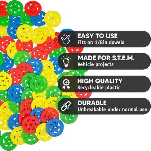 عجلات ومحاور بلاستيكية كبيرة للمشروعات، لسيارة مصيدة الفئران ومشروعات السيارات ذات الشريط المطاطي، 20 عجلة، 20 شريط مطاطي، 10 مسامير in Kuwait