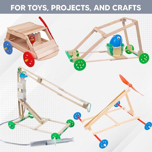 عجلات ومحاور بلاستيكية كبيرة للمشروعات، لسيارة مصيدة الفئران ومشروعات السيارات ذات الشريط المطاطي، 20 عجلة، 20 شريط مطاطي، 10 مسامير in Kuwait
