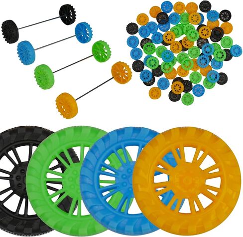 Large Plastic Project Wheels and Axles, for Mousetrap Car and Rubber Band Car Projects, 20 Wheels, 20 Rubber Bands, 10 Dowels in Kuwait