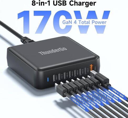 140W GaN Charger, 4-Port USB C Fast Charging Block (3C PD/1A QC), 100W Max Single Port Output for MacBook Pro/Air, iPhone 16/15/14, iPad Pro, Samsung Galaxy, Laptops & More in Saudi Arabia