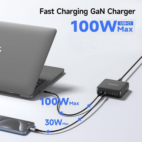 140W GaN Charger, 4-Port USB C Fast Charging Block (3C PD/1A QC), 100W Max Single Port Output for MacBook Pro/Air, iPhone 16/15/14, iPad Pro, Samsung Galaxy, Laptops & More in Saudi Arabia