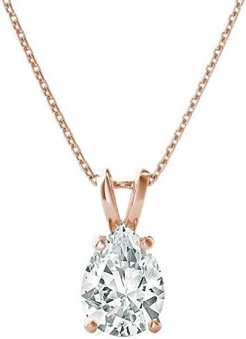 The Diamond Deal .25-1.00 Carat Pear Shape Brilliant Solitaire Lab-Grown Diamond Solitaire Pendant Necklace For Women Girls infants | 14k Yellow or White or Rose/Pink Gold With 18" Gold Chain in Kuwait