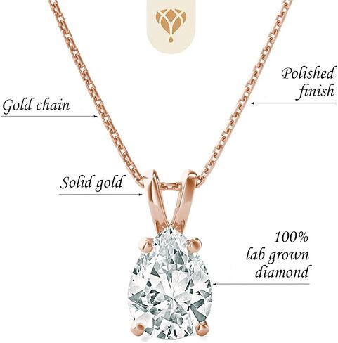 The Diamond Deal .25-1.00 Carat Pear Shape Brilliant Solitaire Lab-Grown Diamond Solitaire Pendant Necklace For Women Girls infants | 14k Yellow or White or Rose/Pink Gold With 18" Gold Chain in Kuwait