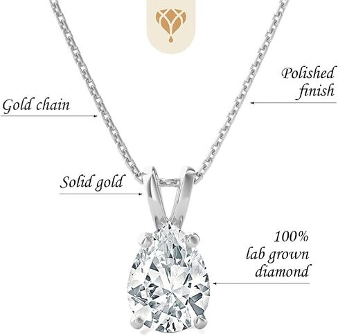 The Diamond Deal .25-1.00 Carat Pear Shape Brilliant Solitaire Lab-Grown Diamond Solitaire Pendant Necklace For Women Girls infants | 14k Yellow or White or Rose/Pink Gold With 18" Gold Chain in Kuwait