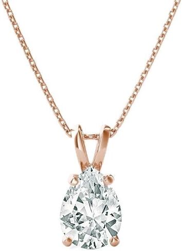 The Diamond Deal .25-1.00 Carat Pear Shape Brilliant Solitaire Lab-Grown Diamond Solitaire Pendant Necklace For Women Girls infants | 14k Yellow or White or Rose/Pink Gold With 18" Gold Chain in Kuwait