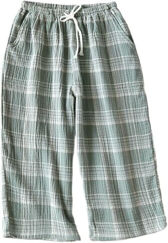 Men's Capri Pajama Pants Thin Cotton Pj Bottoms Plaid Printed Cool Cozy Home Sleep Lounge Pocket in Kuwait