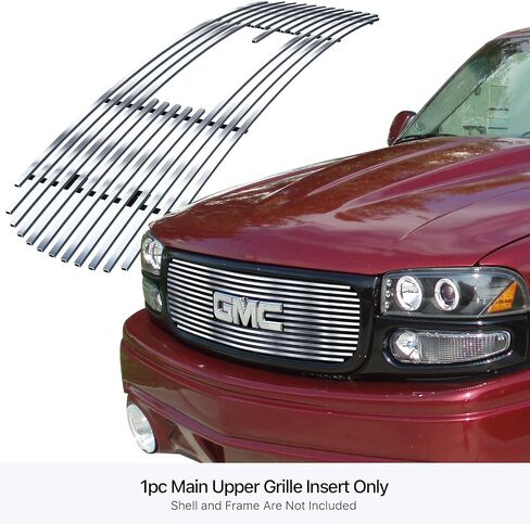 APS Compatible with GMC Sierra 1500HD 2500HD 3500 2001-2002 & Yukon XL 00-06 with Logo Show Main Upper Stainless Steel SS Chrome Billet Front Grill Grille Insert G65703A in Saudi Arabia