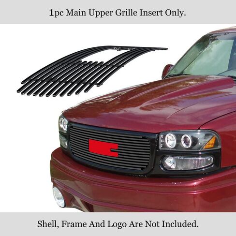 APS متوافق مع GMC Sierra 1500HD 2500HD 3500 2001-2002 & Yukon XL 00-06 مع عرض شعار رئيسي من الفولاذ المقاوم للصدأ العلوي SS Chrome Billet Grille Grille Insert G65703A in Kuwait